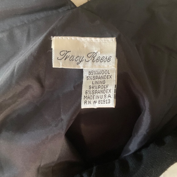 Tracy Reese / Anthropologie wool dress black w/ ruffled v neckline & low v back - Picture 4 of 13